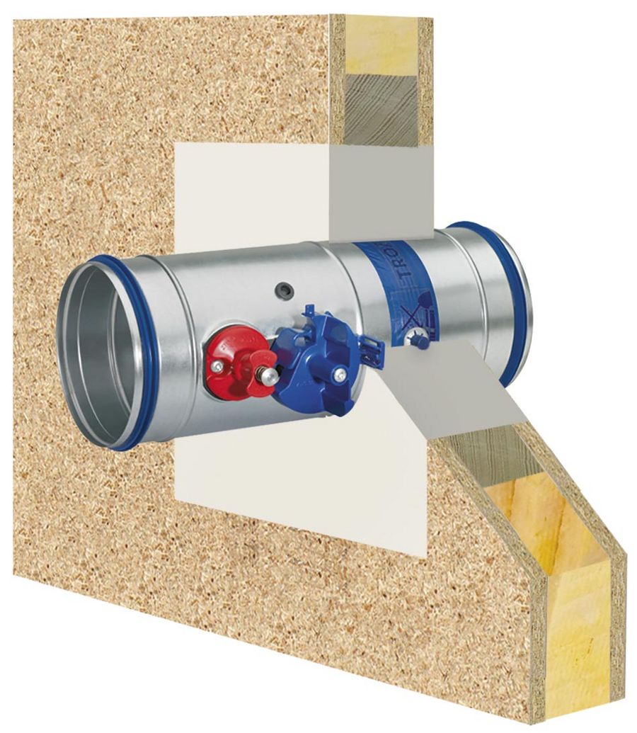 Brandschutzklappe FKRS-EU-Weichschotteinbau in eine Holzständerwand Brandschutzklappe FKRS-EU-Weichschotteinbau in eine Holzständerwand