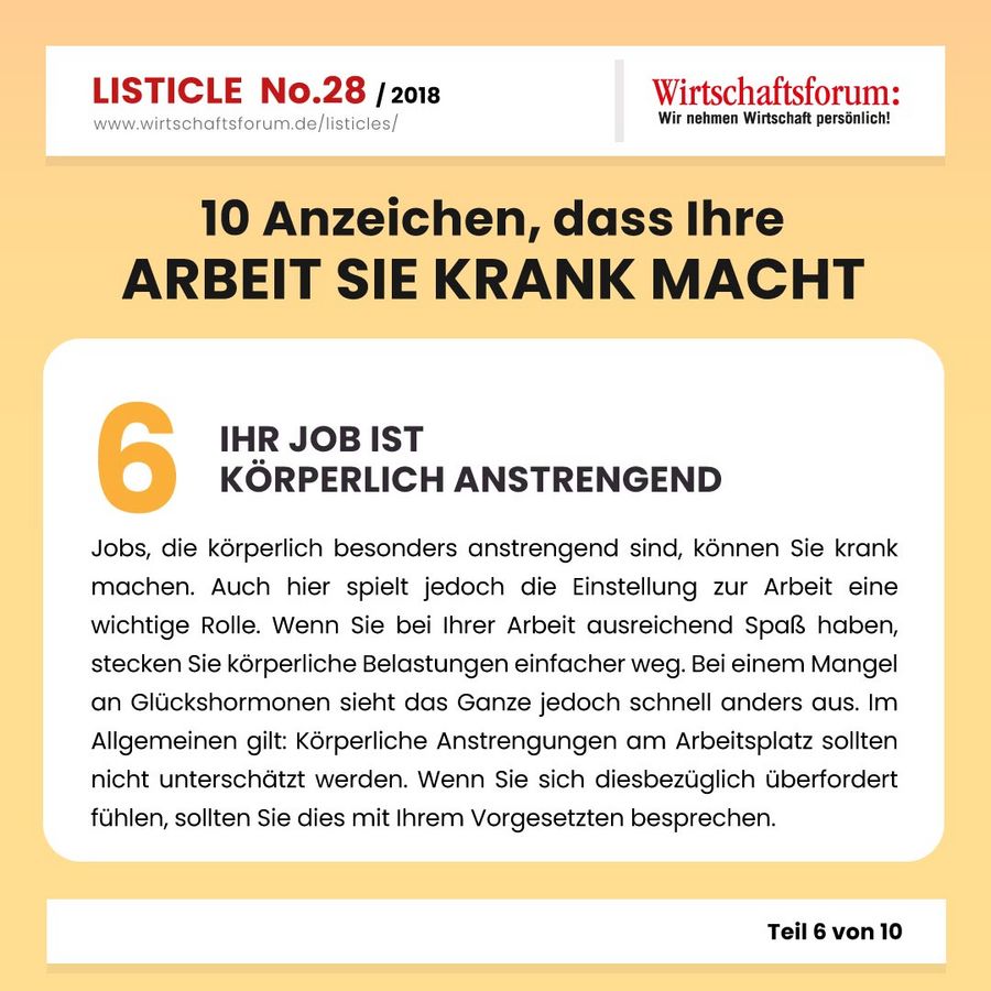 10 Anzeichen, dass Ihre Arbeit Sie krank macht - Wirtschaftsforum Listicle
