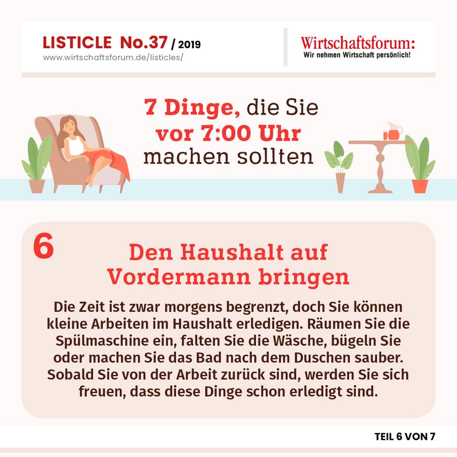7 Dinge, die Sie vor 7:00 Uhr machen sollten - Den Haushalt auf Vordermann bringen 7 Dinge, die Sie vor 7:00 Uhr machen sollten - Den Haushalt auf Vordermann bringen