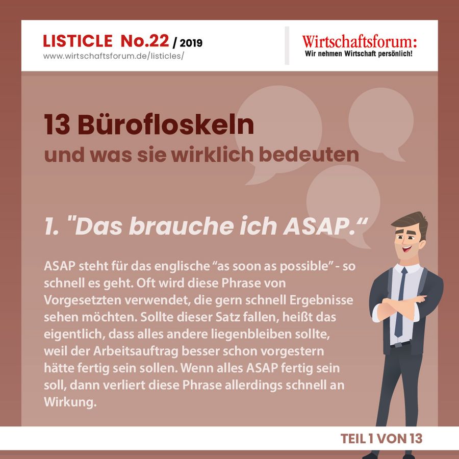 13 Bürofloskeln und was sie wirklich bedeuten - Wirtschaftsforum Listicle 13 Bürofloskeln und was sie wirklich bedeuten - Wirtschaftsforum Listicle