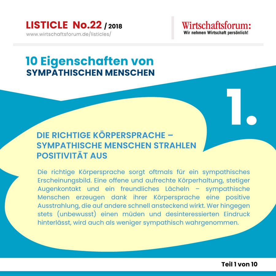 10 Eigenschaften von sympathischen Menschen - Wirtschaftsforum Listicle 10 Eigenschaften von sympathischen Menschen - Wirtschaftsforum Listicle
