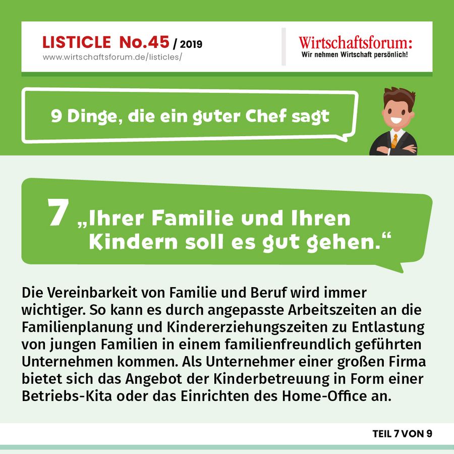 9 Dinge, die ein guter Chef sagt - “Ihrer Familie und Ihren Kindern soll es gut gehen” 