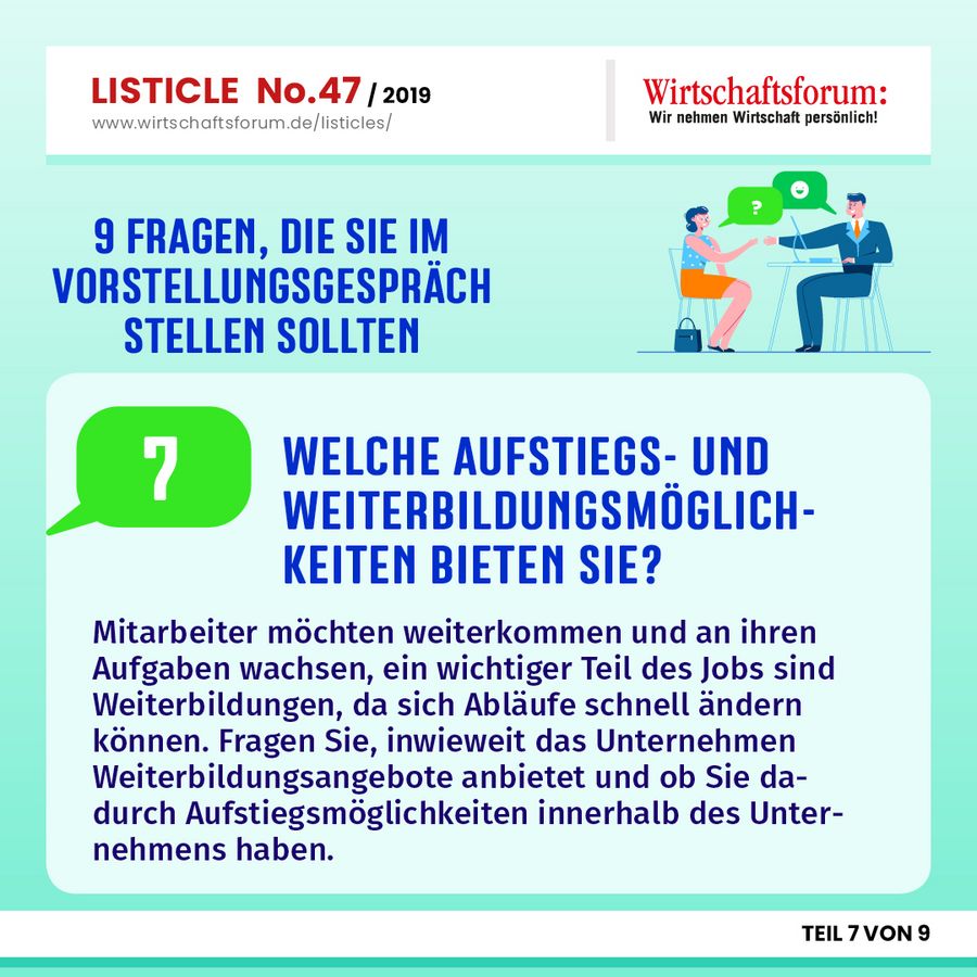 9 Fragen, die Sie im Vorstellungsgespräch stellen sollten - Welche Aufstiegs- und Weiterbildungsmöglichkeiten bieten Sie? 9 Fragen, die Sie im Vorstellungsgespräch stellen sollten - Welche Aufstiegs- und Weiterbildungsmöglichkeiten bieten Sie?