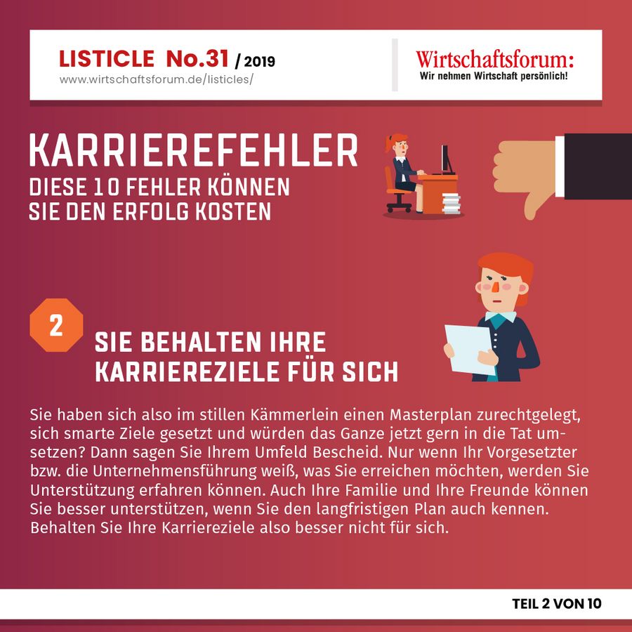 Karrierefehler: Diese 10 Fehler können Sie den Erfolg kosten  - Sie behalten ihre Karriereziele für sich 