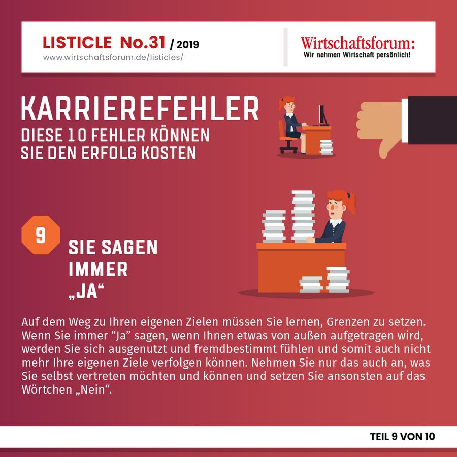 Karrierefehler: Diese 10 Fehler können Sie den Erfolg kosten - Sie sagen immer “Ja” Karrierefehler: Diese 10 Fehler können Sie den Erfolg kosten - Sie sagen immer “Ja”