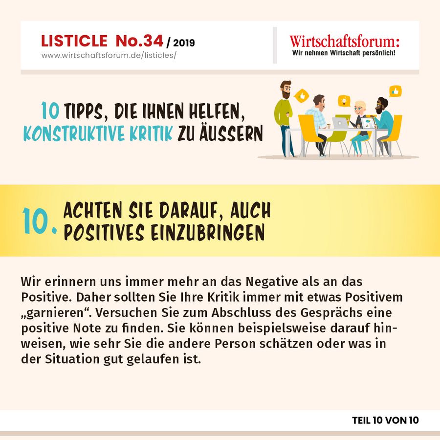10 Tipps, die Ihnen helfen, konstruktive Kritik zu äußern - Achten Sie darauf, auch Positives einzubringen 