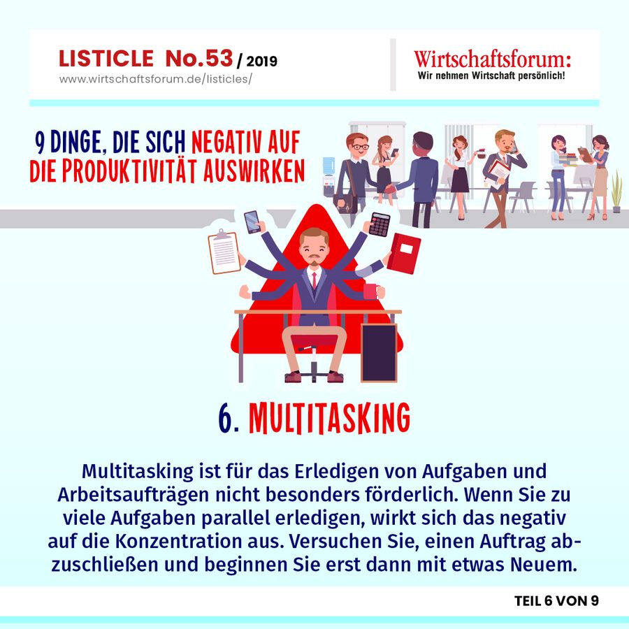 9 Dinge, die sich negativ auf die Produktivität auswirken - Multitasking 9 Dinge, die sich negativ auf die Produktivität auswirken - Multitasking