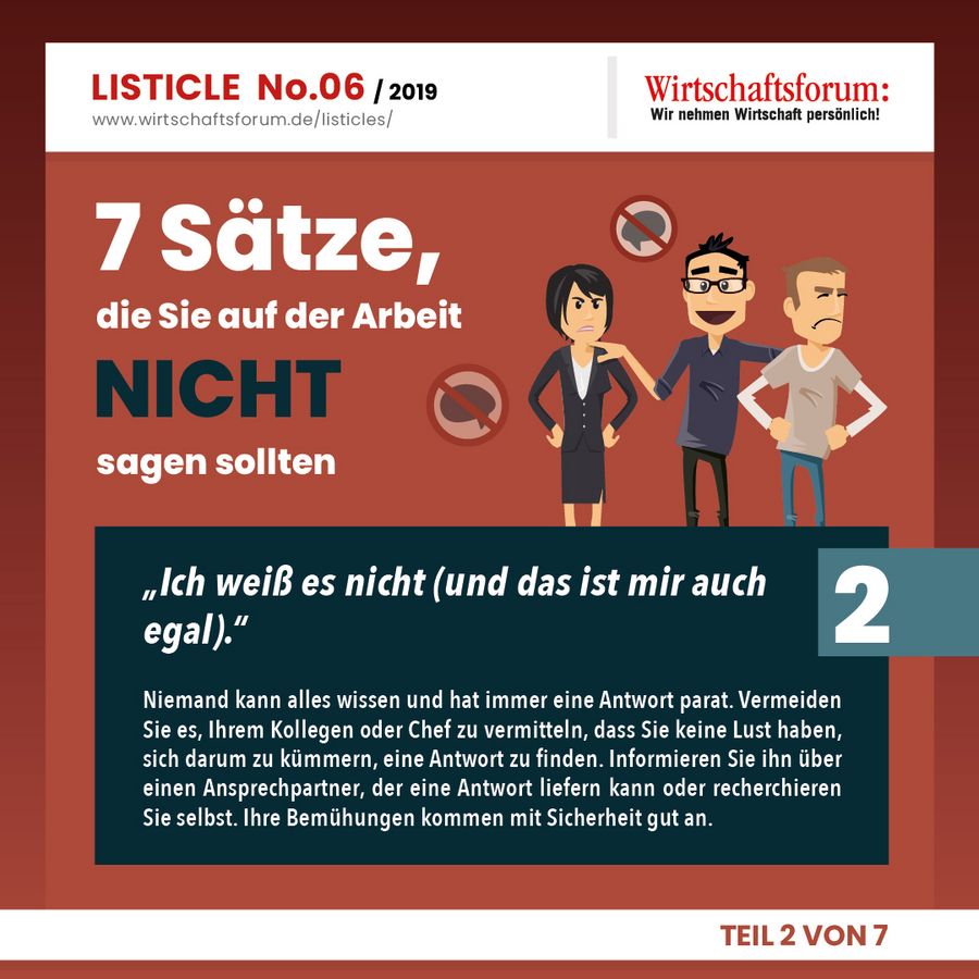 7 Sätze, die Sie auf der Arbeit nicht sagen sollten - Wirtschaftsforum Listicle 7 Sätze, die Sie auf der Arbeit nicht sagen sollten - Wirtschaftsforum Listicle