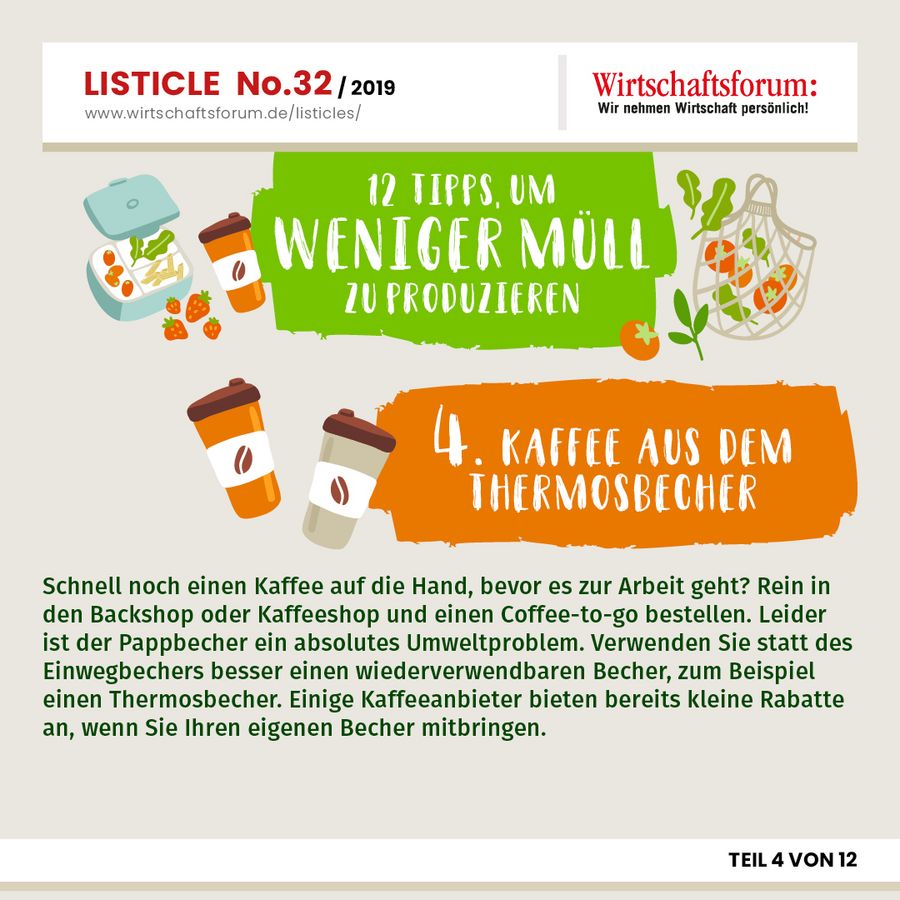 12 Tipps, um weniger Müll zu produzieren - Kaffee aus dem Thermosbecher 12 Tipps, um weniger Müll zu produzieren - Kaffee aus dem Thermosbecher