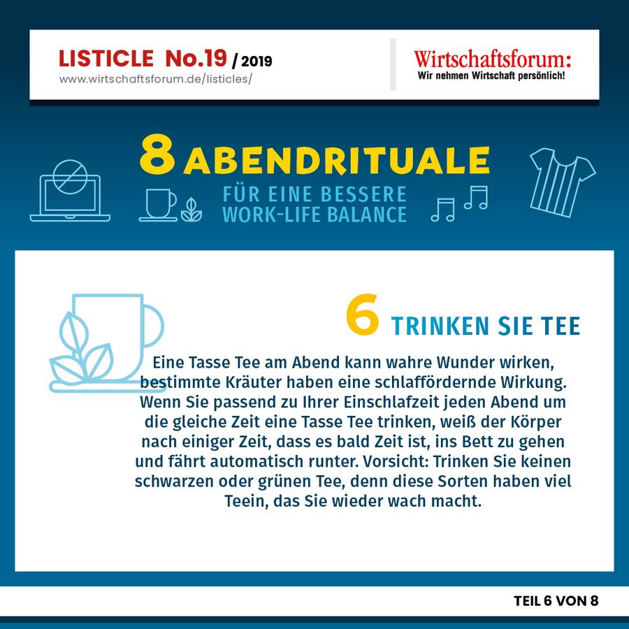 8 Abendrituale für eine bessere Work-Life Balance - Trinken Sie Tee 