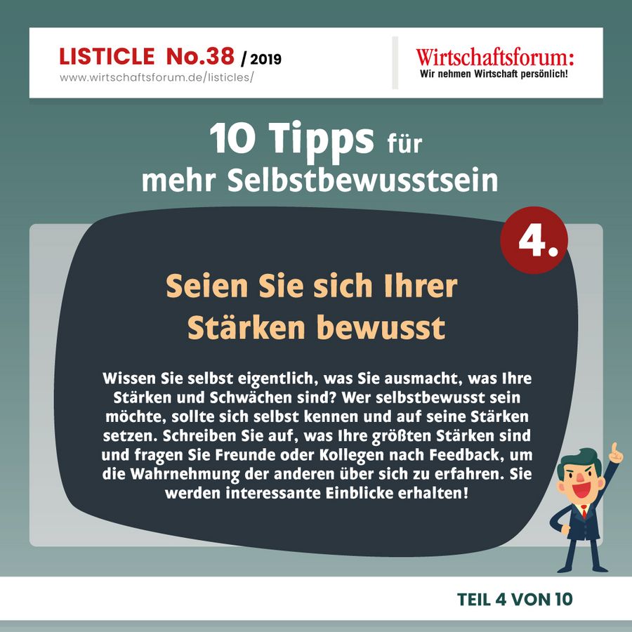 10 Tipps für mehr Selbstbewusstsein - Seien Sie sich Ihrer Stärken bewusst 