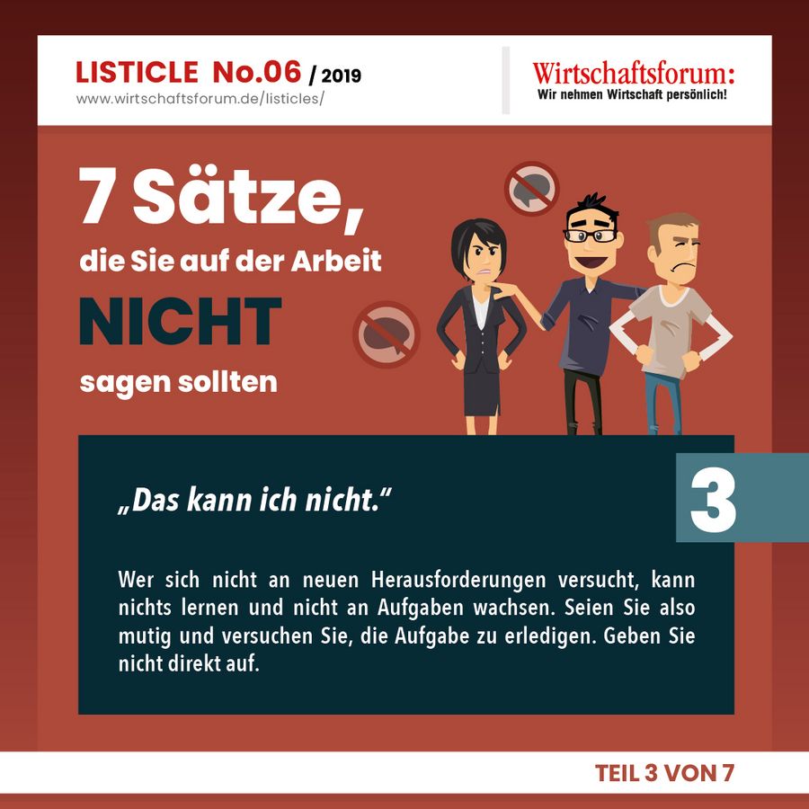 7 Sätze, die Sie auf der Arbeit nicht sagen sollten - Wirtschaftsforum Listicle