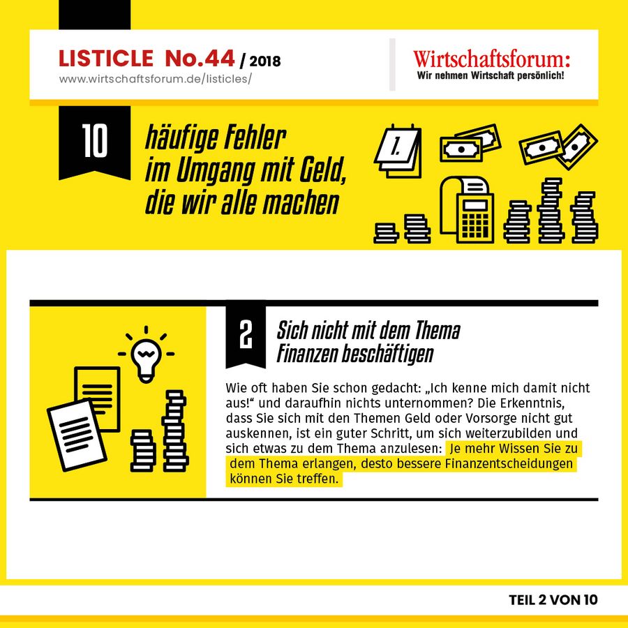 10 häufige Fehler im Umgang im Geld, die wir alle machen -Sich nicht mit dem Thema Finanzen beschäftigen 