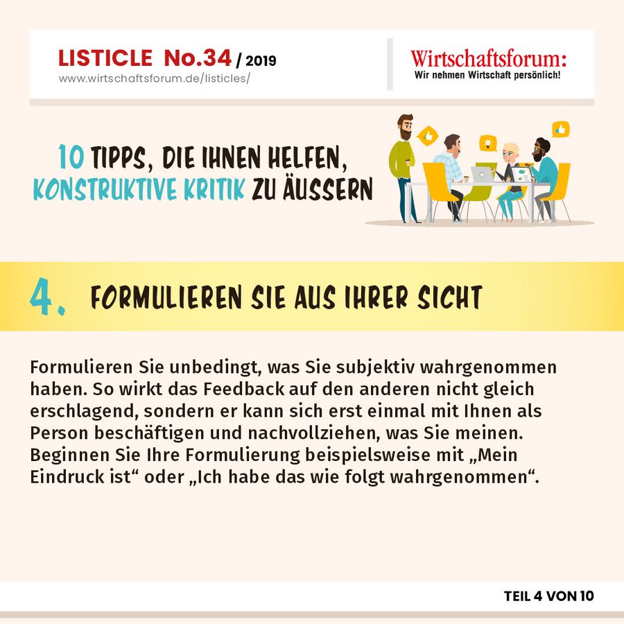 10 Tipps, die Ihnen helfen, konstruktive Kritik zu äußern - Formulieren Sie aus Ihrer Sicht 10 Tipps, die Ihnen helfen, konstruktive Kritik zu äußern - Formulieren Sie aus Ihrer Sicht