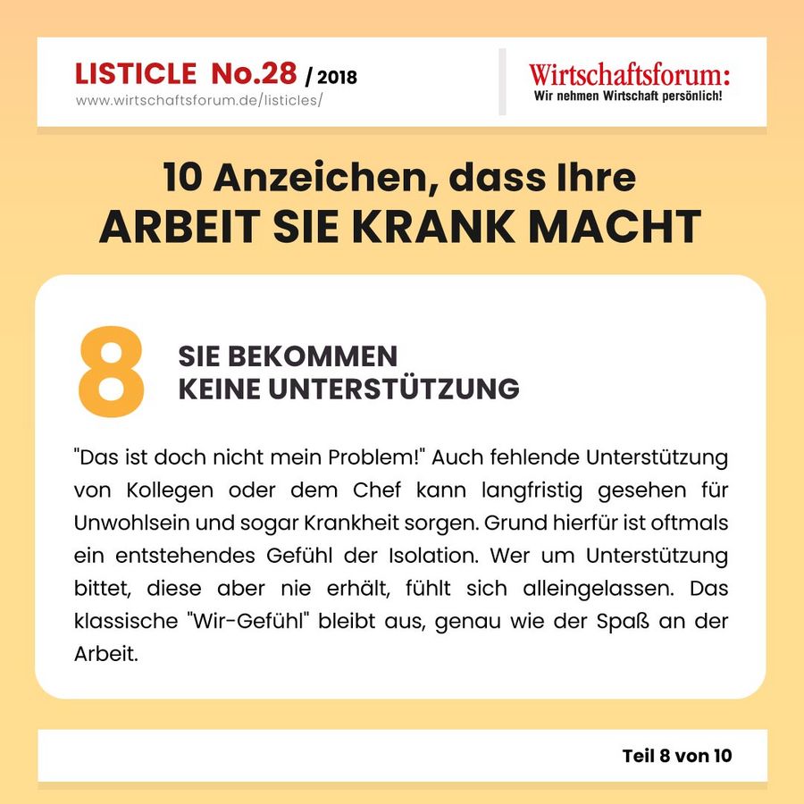 10 Anzeichen, dass Ihre Arbeit Sie krank macht - Wirtschaftsforum Listicle 10 Anzeichen, dass Ihre Arbeit Sie krank macht - Wirtschaftsforum Listicle