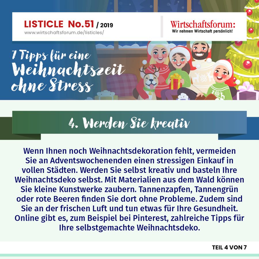 7 Tipps für eine Weihnachtszeit ohne Stress - Werden Sie kreativ 
