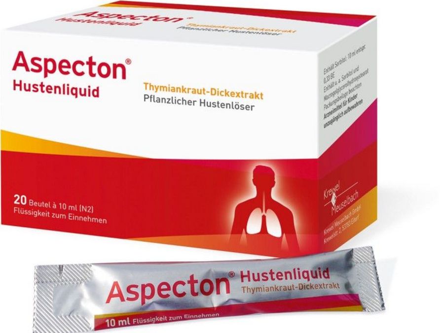 Die Aspecton®-Linie umfasst auch einen Hustensaft aus Thymiankrautextrakt, der bei akuter Bronchitis und Husten eingesetzt wird Die Aspecton®-Linie umfasst auch einen Hustensaft aus Thymiankrautextrakt, der bei akuter Bronchitis und Husten eingesetzt wird