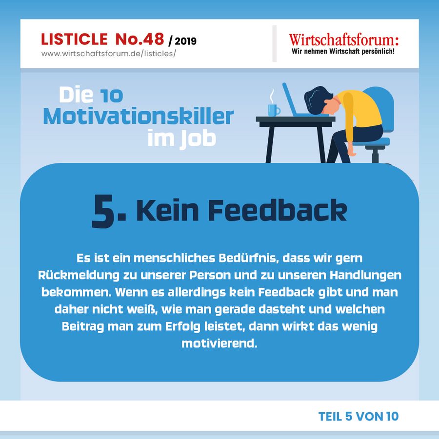 Die 10 Motivationskiller im Job - Kein Feedback