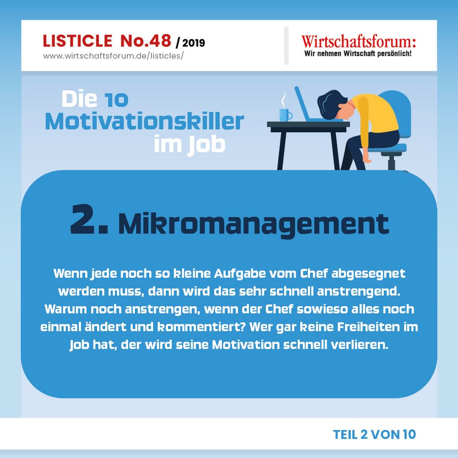 Die 10 Motivationskiller im Job - Mikromanagement Die 10 Motivationskiller im Job - Mikromanagement