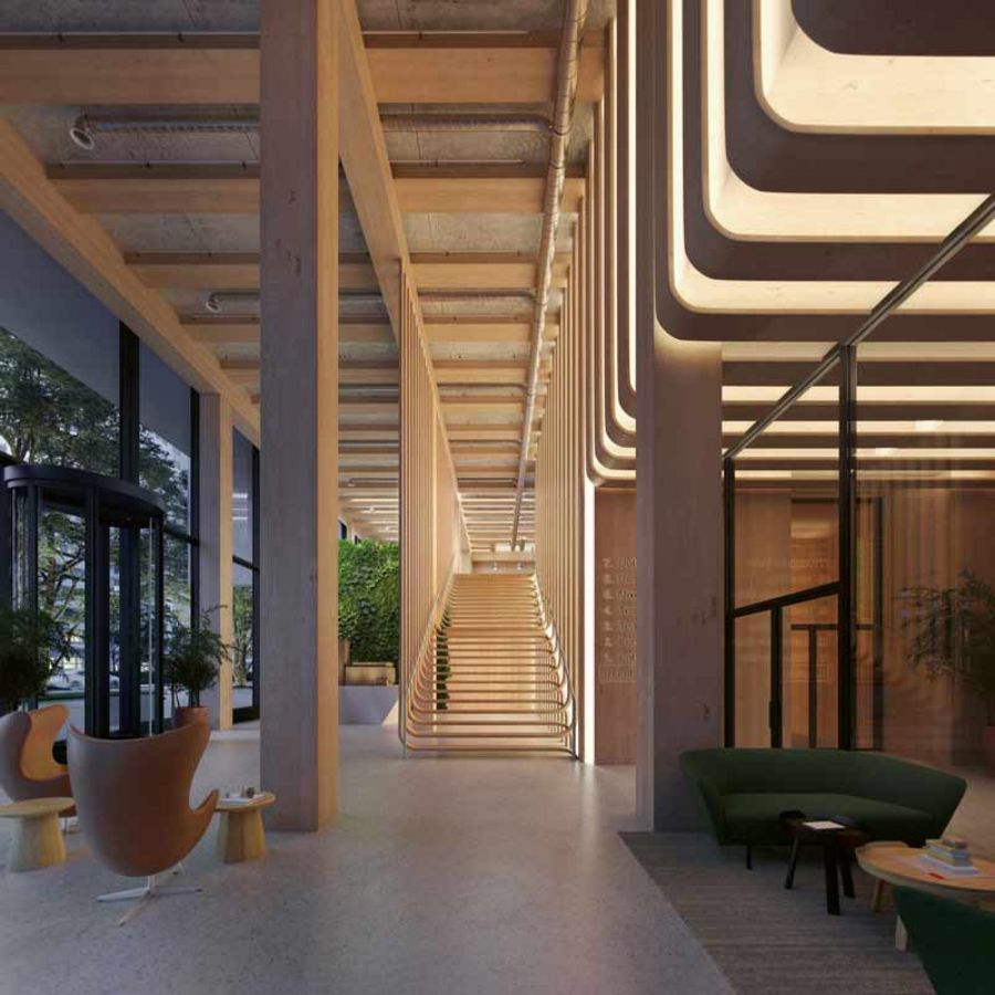 UBM Development Deutschland Innenansicht des Bürohauses Timber Pioneer UBM Development Deutschland Innenansicht des Bürohauses Timber Pioneer