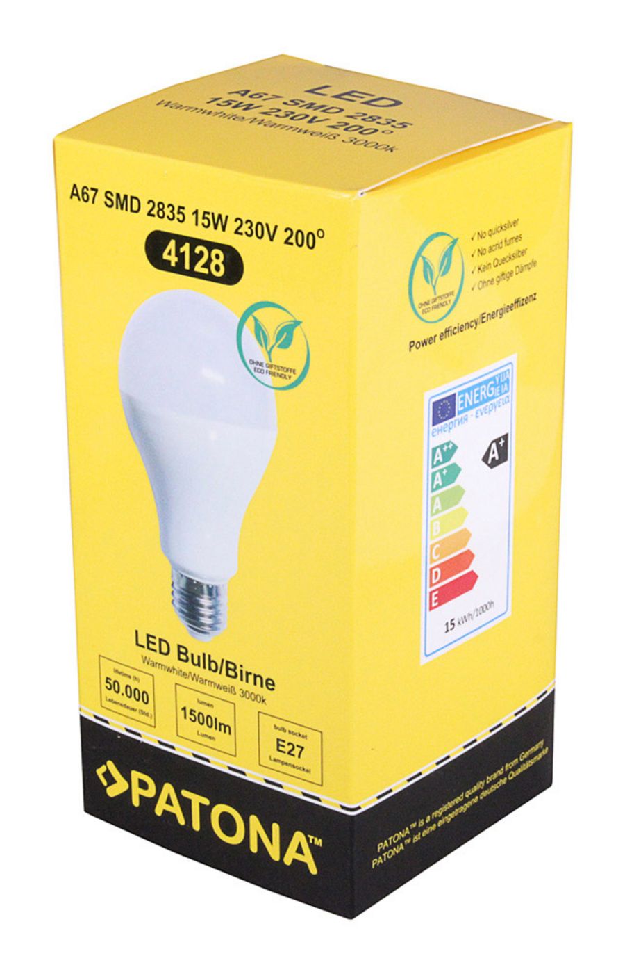 LED E27 SMD 2835 15W 230V 3000K 1500lm (warmweiß), Milchglas, Keramik, dimmbar