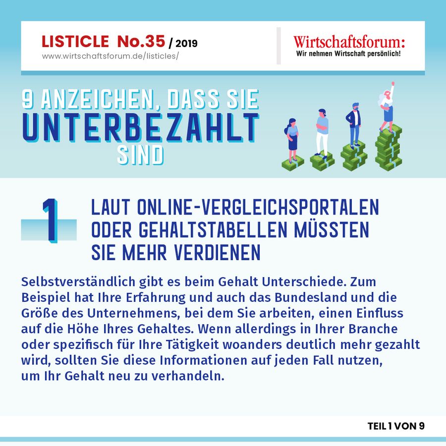 9 Anzeichen, dass Sie unterbezahlt sind - Laut Online-Vergleichsportale oder Gehaltstabellen müssten Sie mehr verdienen 9 Anzeichen, dass Sie unterbezahlt sind - Laut Online-Vergleichsportale oder Gehaltstabellen müssten Sie mehr verdienen