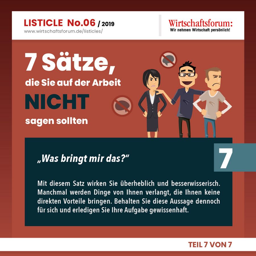 7 Sätze, die Sie auf der Arbeit nicht sagen sollten - Wirtschaftsforum Listicle 7 Sätze, die Sie auf der Arbeit nicht sagen sollten - Wirtschaftsforum Listicle