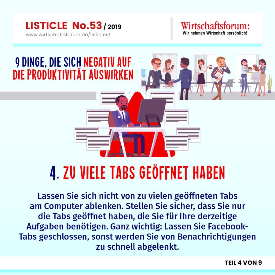 9 Dinge, die sich negativ auf die Produktivität auswirken - Zu viele Tabs geöffnet haben 9 Dinge, die sich negativ auf die Produktivität auswirken - Zu viele Tabs geöffnet haben