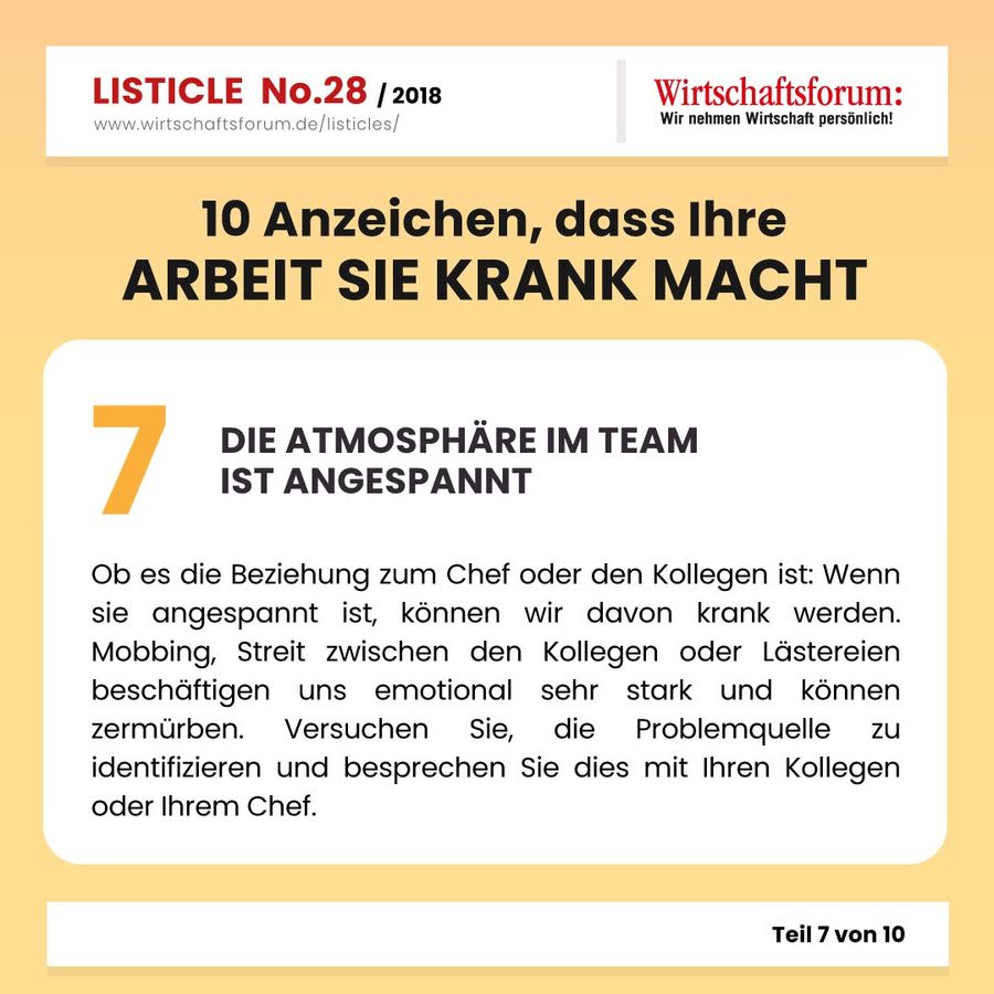 10 Anzeichen, dass Ihre Arbeit Sie krank macht - Wirtschaftsforum Listicle 10 Anzeichen, dass Ihre Arbeit Sie krank macht - Wirtschaftsforum Listicle