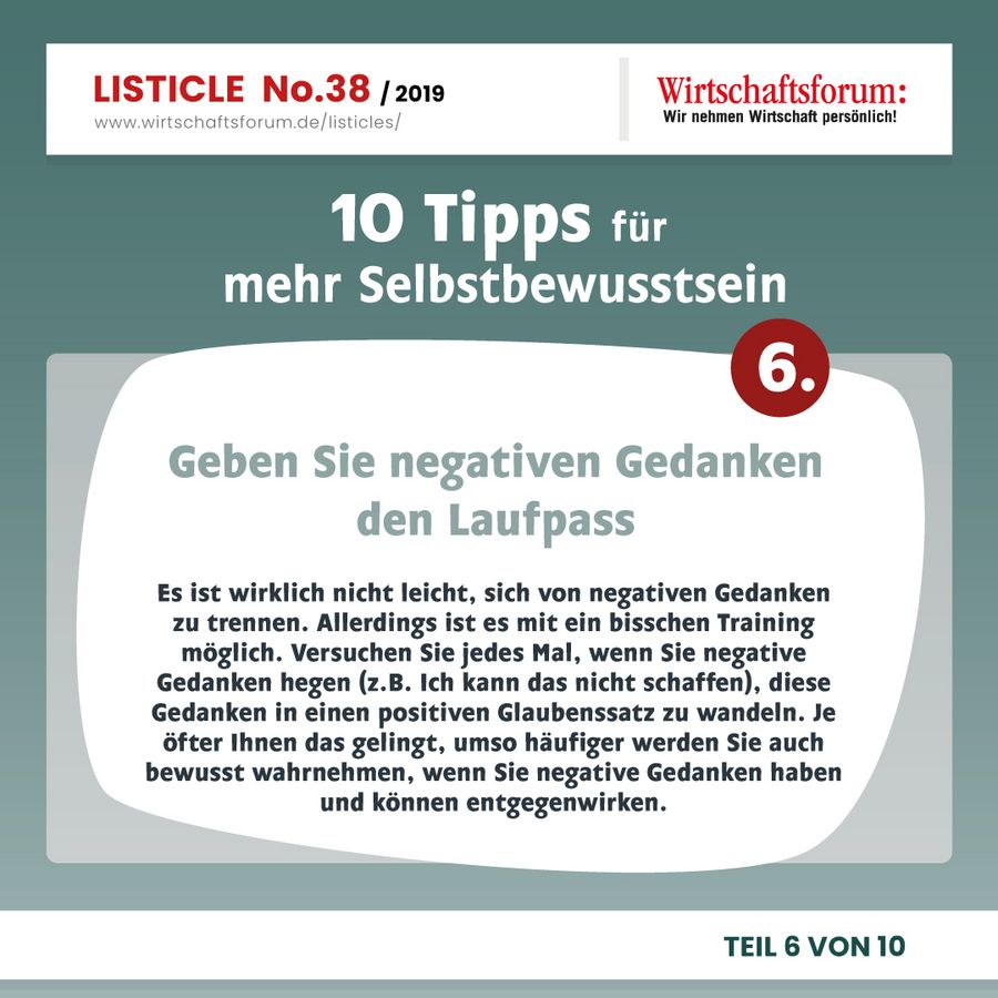 10 Tipps für mehr Selbstbewusstsein - Geben Sie negativen Gedanken den Laufpass 