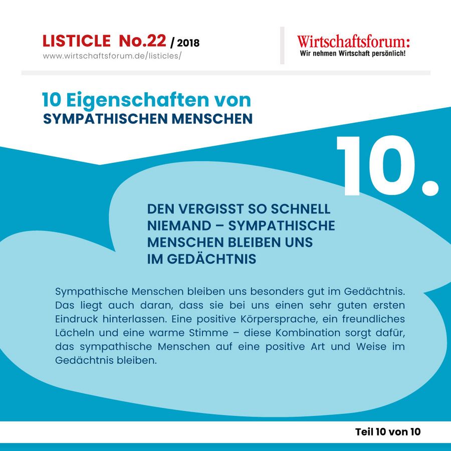 10 Eigenschaften von sympathischen Menschen  - Wirtschaftsforum Listicle