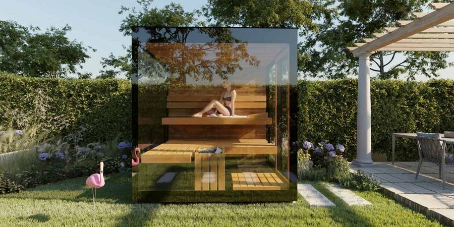 Beta Wellness Familiensauna mit Panoramablick in den Garten
