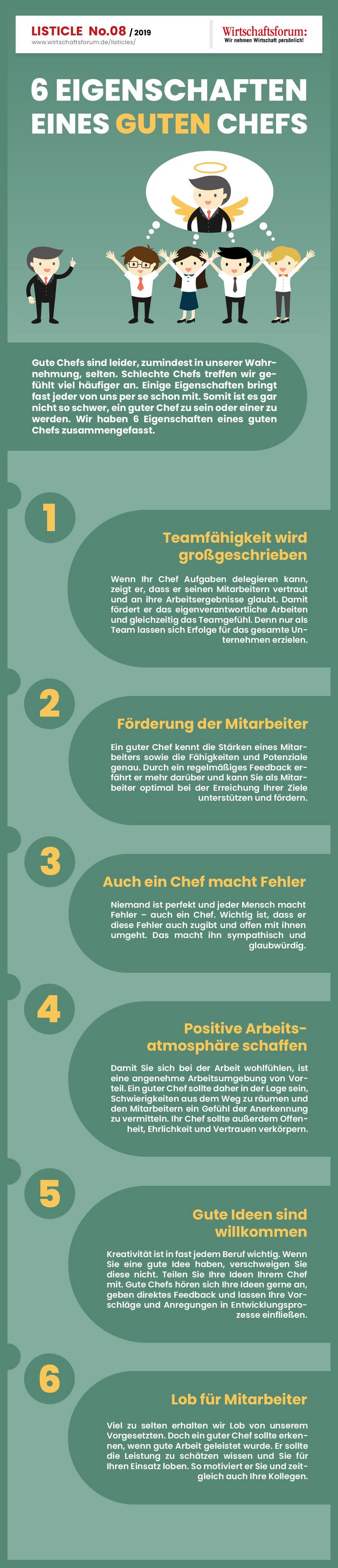 6 Eigenschaften eines guten Chefs - Wirtschaftsforum Listicle 6 Eigenschaften eines guten Chefs - Wirtschaftsforum Listicle