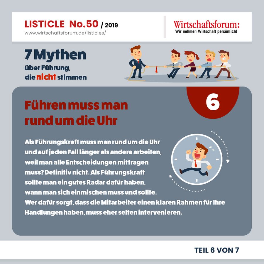 7 Mythen über Führung, die nicht stimmen - Führen muss man rund um die Uhr 7 Mythen über Führung, die nicht stimmen - Führen muss man rund um die Uhr