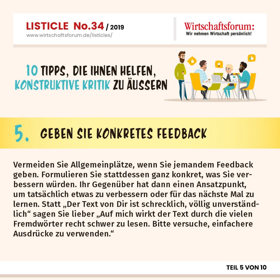 10 Tipps, die Ihnen helfen, konstruktive Kritik zu äußern - Geben Sie konkretes Feedback  