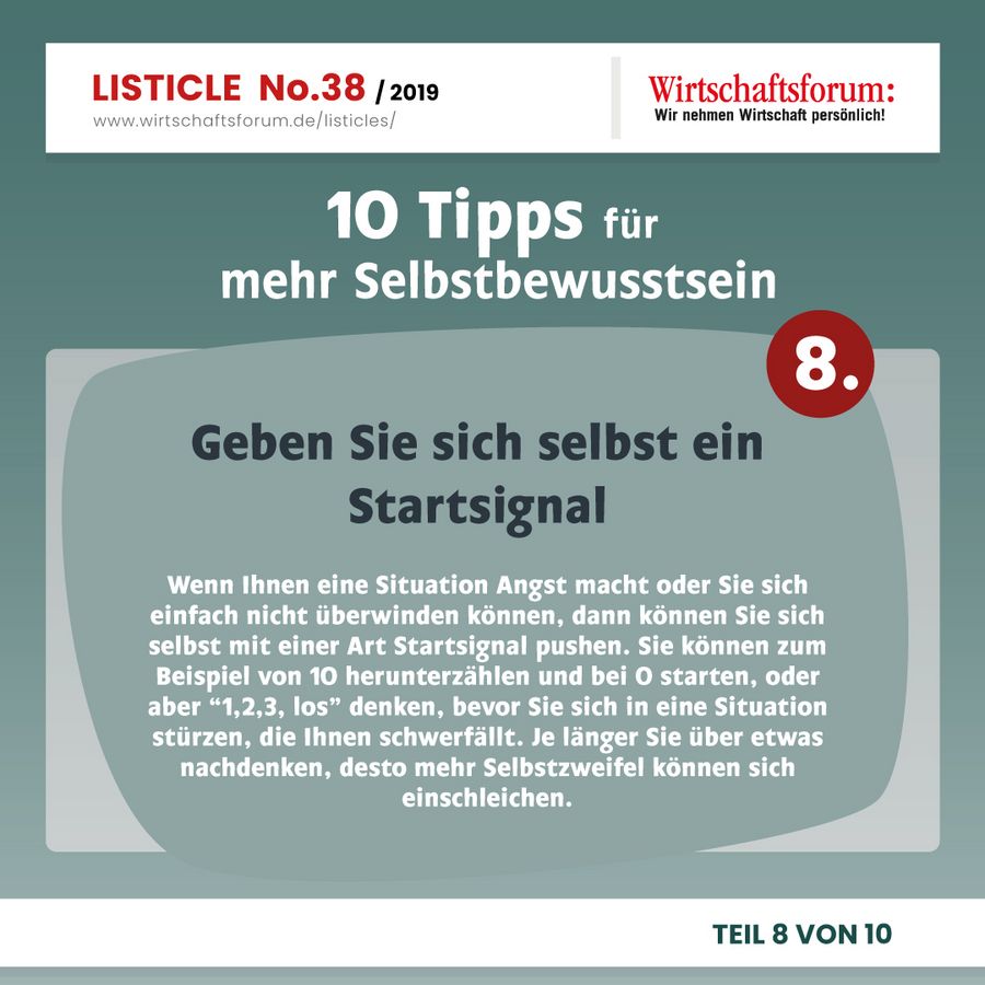 10 Tipps für mehr Selbstbewusstsein - Geben Sie sich selbst ein Startsignal 10 Tipps für mehr Selbstbewusstsein - Geben Sie sich selbst ein Startsignal