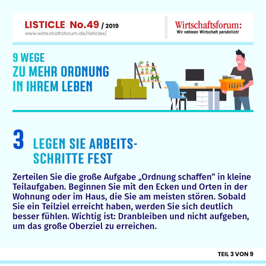 9 Wege zu mehr Ordnung in Ihrem Leben - Legen Sie Arbeitsschritte fest 