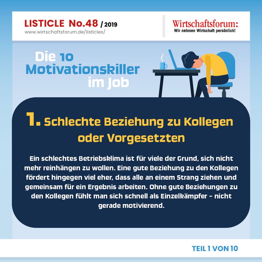 Die 10 Motivationskiller im Job - Schlechte Beziehung zu Kollegen oder Vorgesetzten 