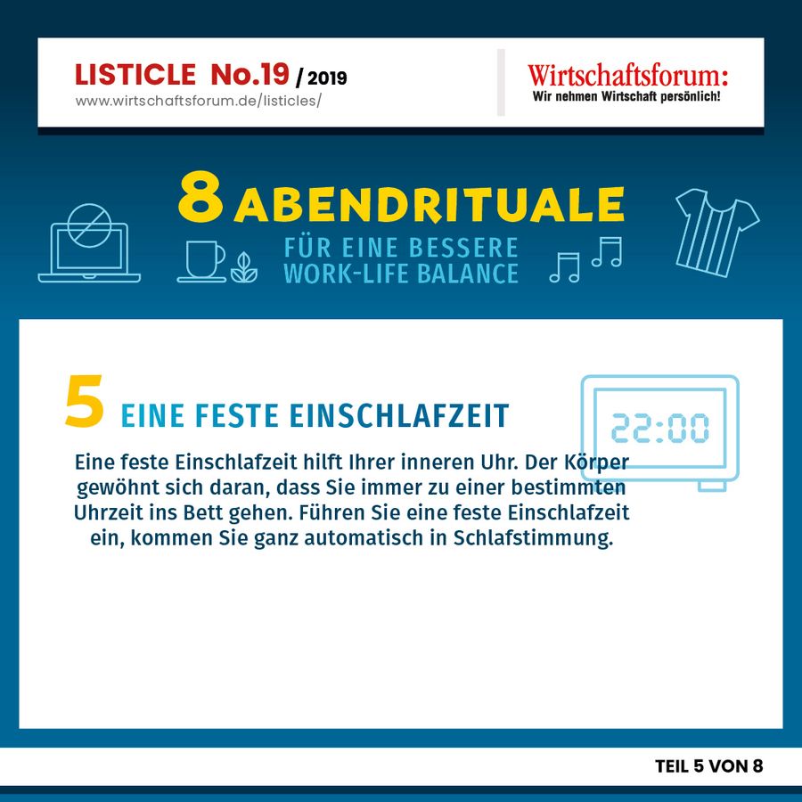 8 Abendrituale für eine bessere Work-Life Balance - Eine feste Einschlafzeit 