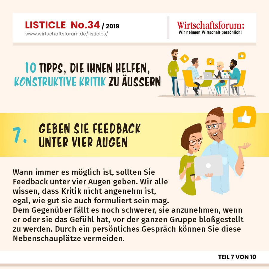 10 Tipps, die Ihnen helfen, konstruktive Kritik zu äußern - Geben Sie Feedback unter vier Augen 10 Tipps, die Ihnen helfen, konstruktive Kritik zu äußern - Geben Sie Feedback unter vier Augen