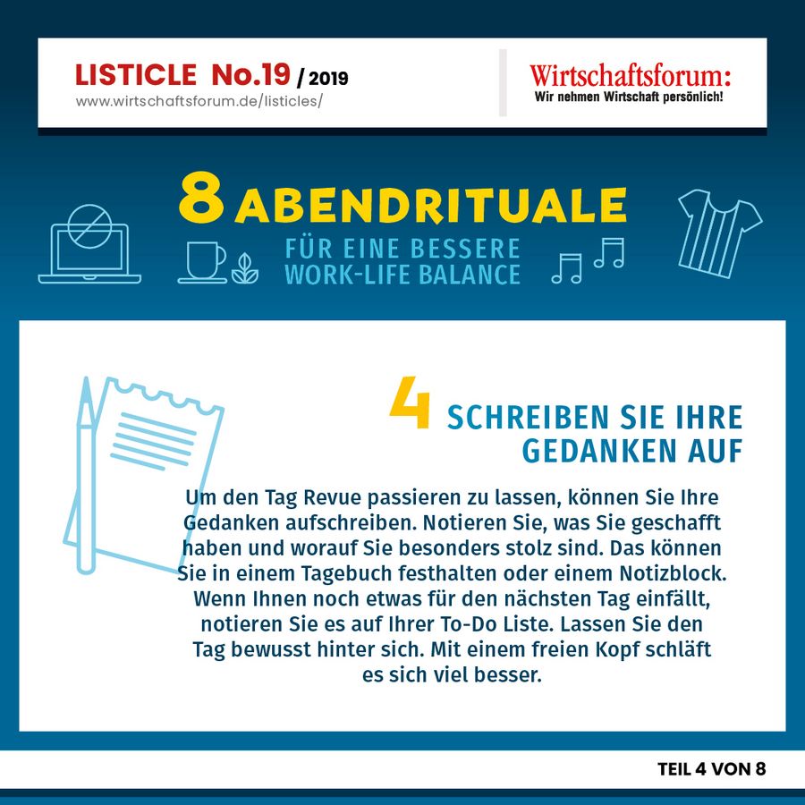 8 Abendrituale für eine bessere Work-Life Balance - Schreiben Sie Ihre Gedanken auf 