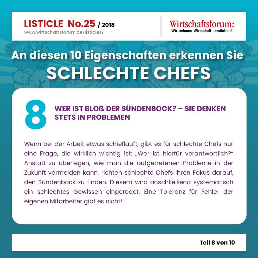 An diesen 10 Eigenschaften erkennen Sie  schlechte Chefs - Wirtschaftsforum Listicle