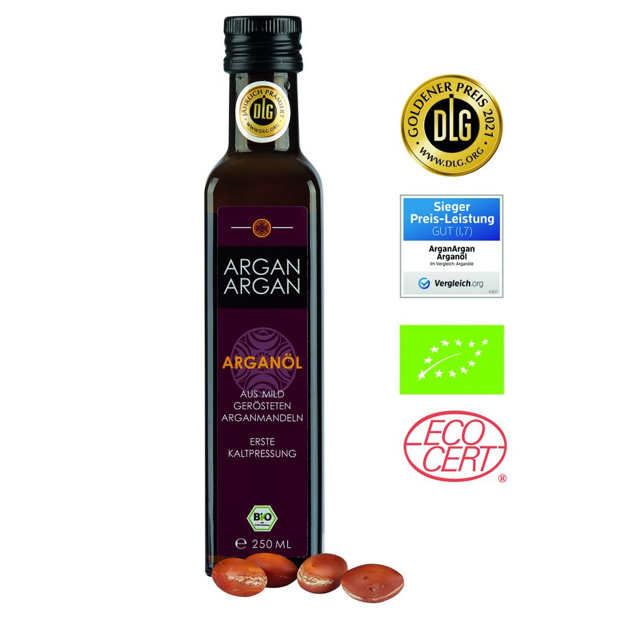 ARGANARGAN Bio-Arganöl aus gerösteten Arganmandeln, kaltgepresst, DLG-GOLD prämiert,  Sieger 2024 Preis-Leistung (vergleich.org)