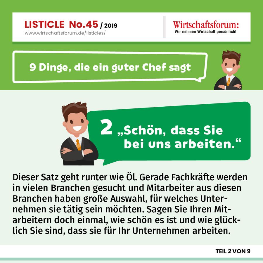9 Dinge, die ein guter Chef sagt - “Schön, dass Sie bei uns arbeiten” 9 Dinge, die ein guter Chef sagt - “Schön, dass Sie bei uns arbeiten”