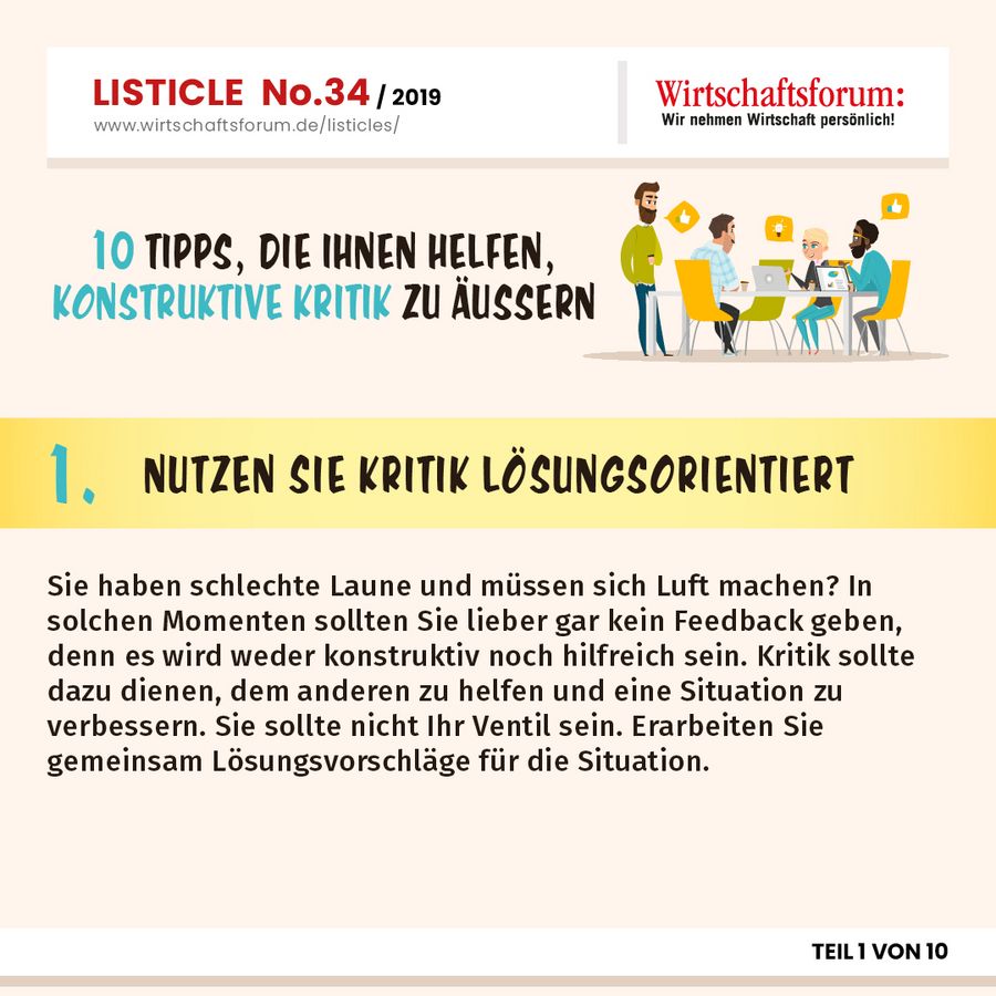 10 Tipps, die Ihnen helfen, konstruktive Kritik zu äußern - Nutzen Sie Kritik lösungsorientiert 10 Tipps, die Ihnen helfen, konstruktive Kritik zu äußern - Nutzen Sie Kritik lösungsorientiert