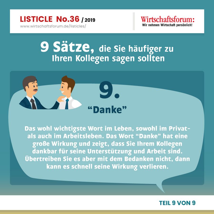 9 Sätze, die Sie häufiger zu Ihren Kollegen sagen sollten - “Danke” 9 Sätze, die Sie häufiger zu Ihren Kollegen sagen sollten - “Danke”