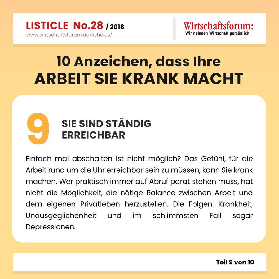 10 Anzeichen, dass Ihre Arbeit Sie krank macht - Wirtschaftsforum Listicle