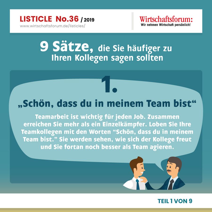 9 Sätze, die Sie häufiger zu Ihren Kollegen sagen sollten - “Schön, dass du in meinem Team bist” 9 Sätze, die Sie häufiger zu Ihren Kollegen sagen sollten - “Schön, dass du in meinem Team bist”