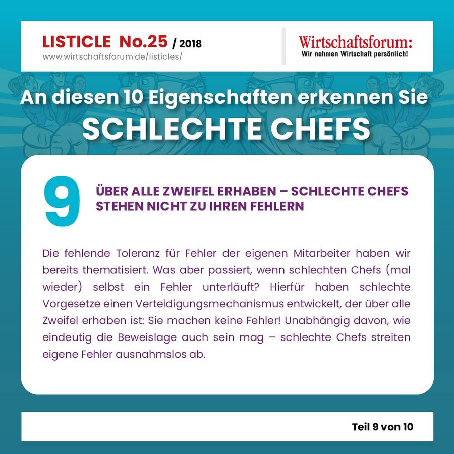 An diesen 10 Eigenschaften erkennen Sie schlechte Chefs - Wirtschaftsforum Listicle An diesen 10 Eigenschaften erkennen Sie schlechte Chefs - Wirtschaftsforum Listicle