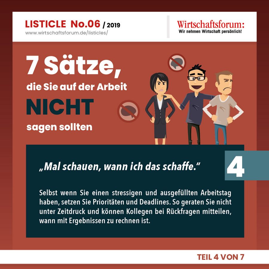 7 Sätze, die Sie auf der Arbeit nicht sagen sollten - Wirtschaftsforum Listicle